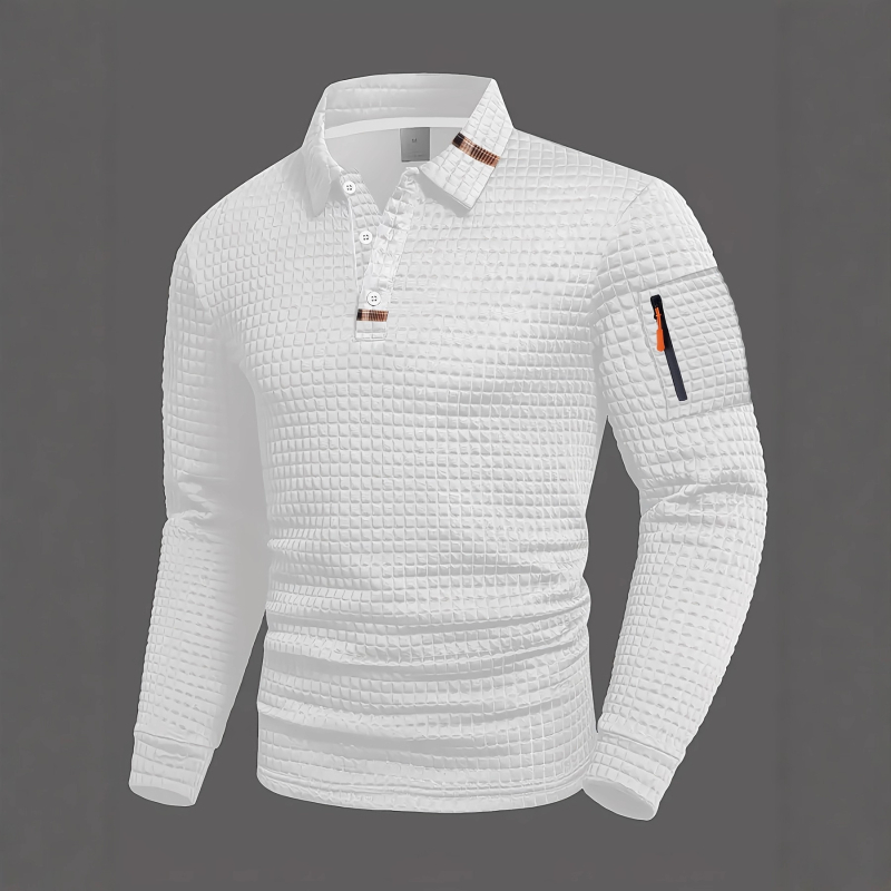 Férfi patchwork kockás polo — hosszú ujjú, mindennapi sportos stílus tavaszra és őszre