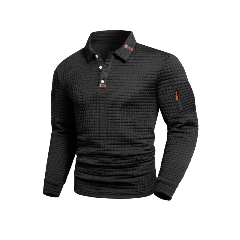 Férfi patchwork kockás polo — hosszú ujjú, mindennapi sportos stílus tavaszra és őszre