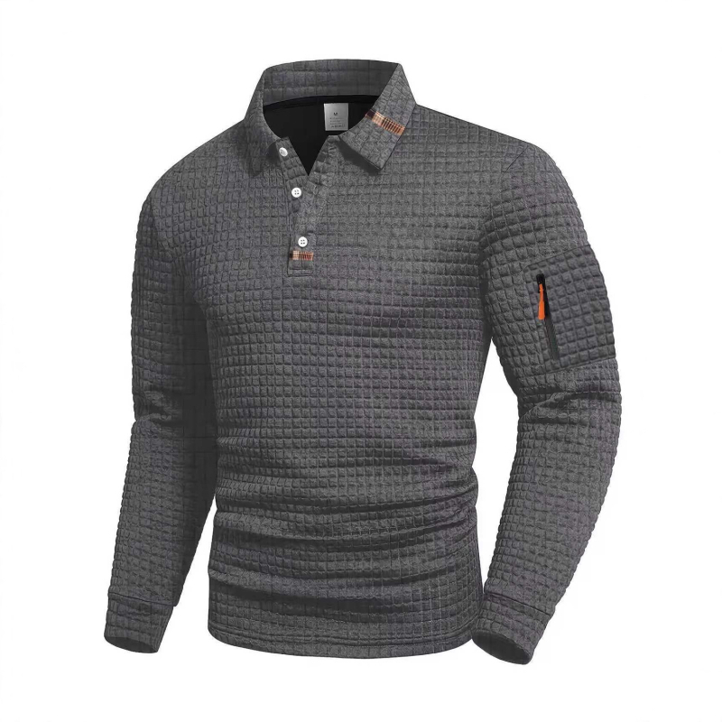 Férfi patchwork kockás polo — hosszú ujjú, mindennapi sportos stílus tavaszra és őszre