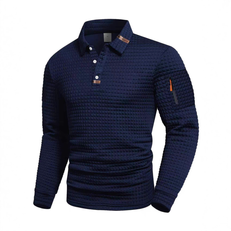 Férfi patchwork kockás polo — hosszú ujjú, mindennapi sportos stílus tavaszra és őszre