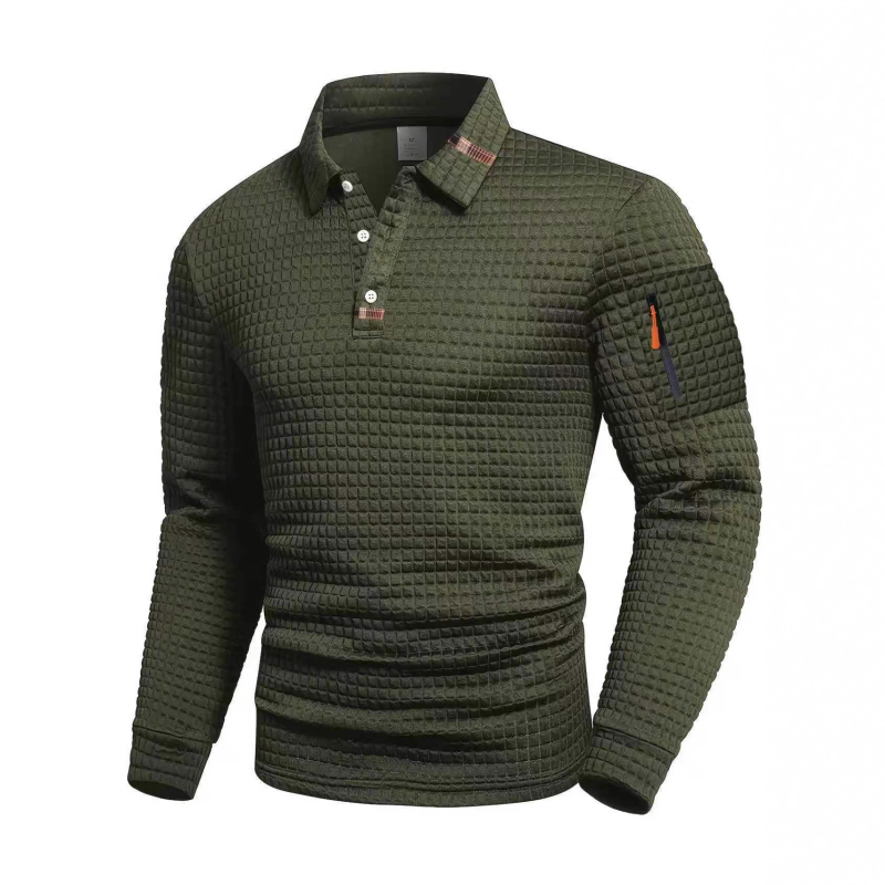 Férfi patchwork kockás polo — hosszú ujjú, mindennapi sportos stílus tavaszra és őszre