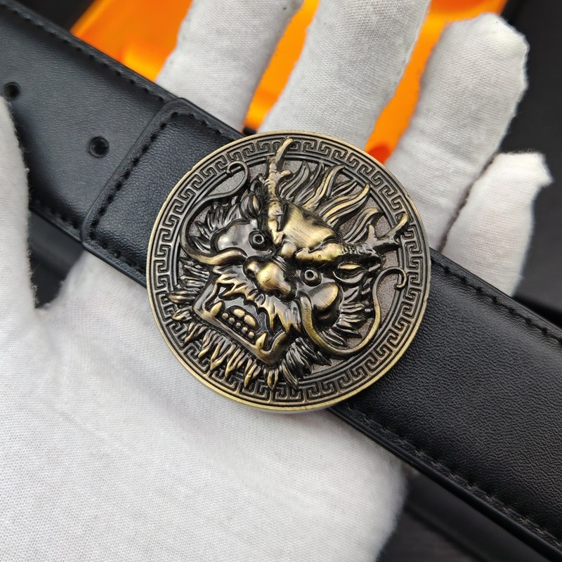 Muški kaiš od prave kože s totemom dragonje glave i simbolom Bagua, širine 2–4 cm