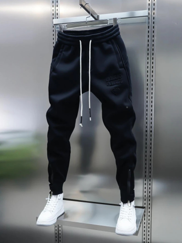 2025 Férfi őszi-téli sokoldalú jogging nadrág, egyszínű, elasztikus derekú, karcsú szabás, fleece belsővel