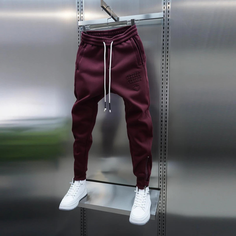 2025 Férfi őszi-téli sokoldalú jogging nadrág, egyszínű, elasztikus derekú, karcsú szabás, fleece belsővel