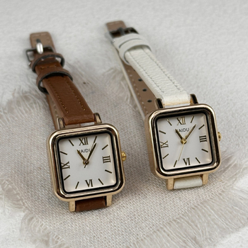 Női kvarc karóra retro stílusban, barna négyzet alakú számlappal, elegáns, könnyű luxus dizájn