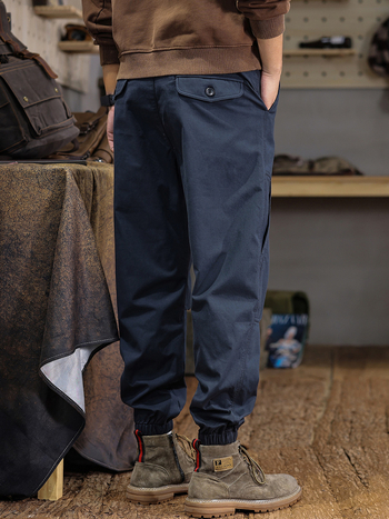 Férfi őszi-téli patchwork munkaruházat stílusú jogger nadrág, 100% pamut, vastag fleece belső, laza szabás, plusz méret
