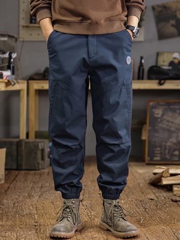 Férfi őszi-téli patchwork munkaruházat stílusú jogger nadrág, 100% pamut, vastag fleece belső, laza szabás, plusz méret