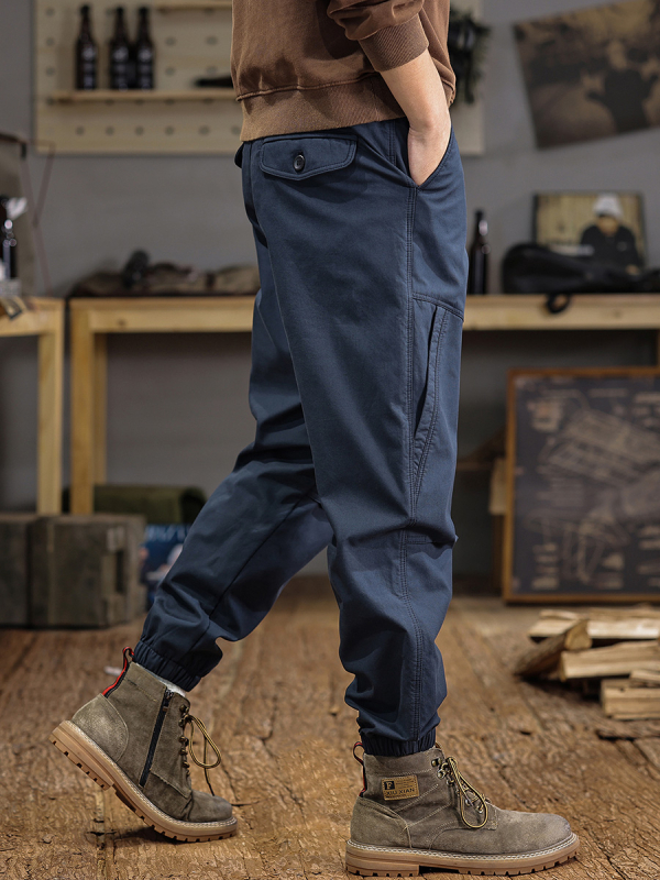 Férfi őszi-téli patchwork munkaruházat stílusú jogger nadrág, 100% pamut, vastag fleece belső, laza szabás, plusz méret