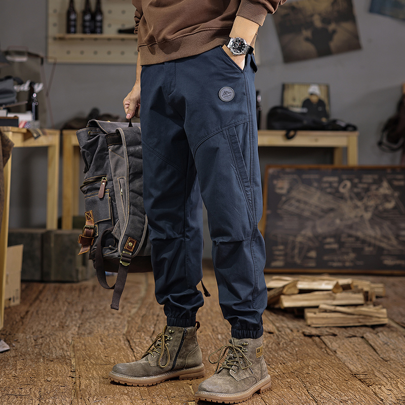 Férfi őszi-téli patchwork munkaruházat stílusú jogger nadrág, 100% pamut, vastag fleece belső, laza szabás, plusz méret
