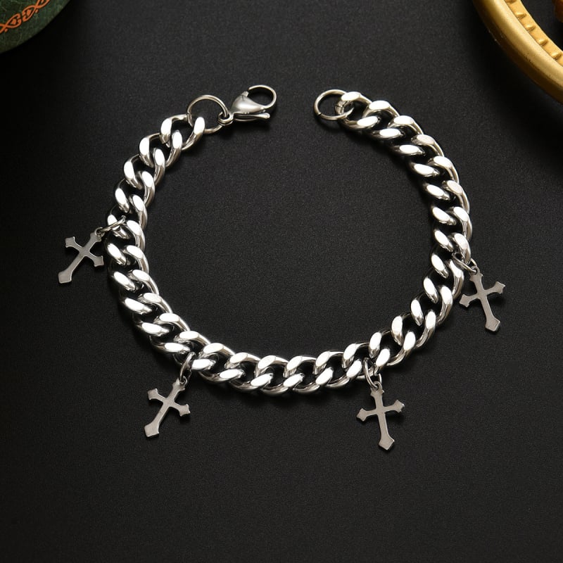 Muška narukvica od titanskog čelika s krstnim privjeskom i četverolistom djetelinom, minimalistički unisex komad nakita