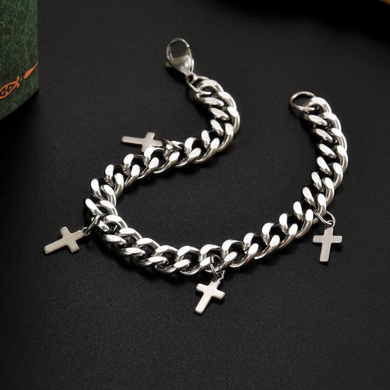 Muška narukvica od titanskog čelika s krstnim privjeskom i četverolistom djetelinom, minimalistički unisex komad nakita
