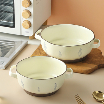 Porcelanska zdjela u japanskom stilu s dvije ručke, velika okrugla zdjela za rezance, juhu, voće i salate, prikladna za mikrovalnu