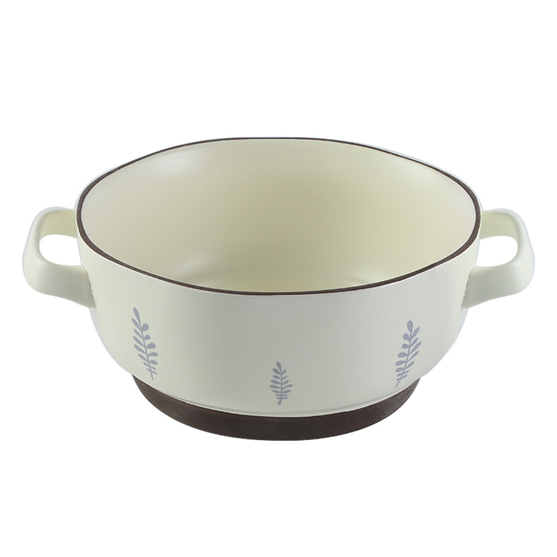 Porcelanska zdjela u japanskom stilu s dvije ručke, velika okrugla zdjela za rezance, juhu, voće i salate, prikladna za mikrovalnu