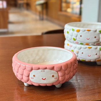 Aranyos bárány motívumú magas porcelán etető- és itatál macskáknak és kutyáknak