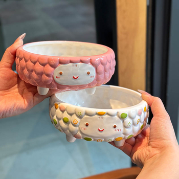 Aranyos bárány motívumú magas porcelán etető- és itatál macskáknak és kutyáknak