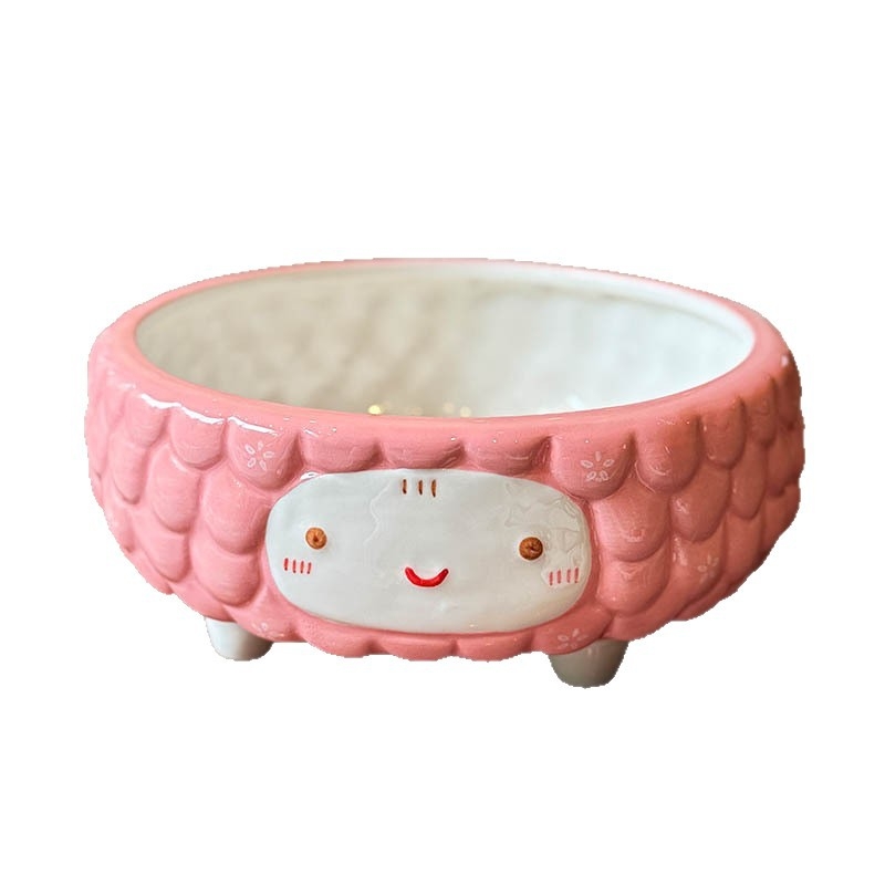 Aranyos bárány motívumú magas porcelán etető- és itatál macskáknak és kutyáknak