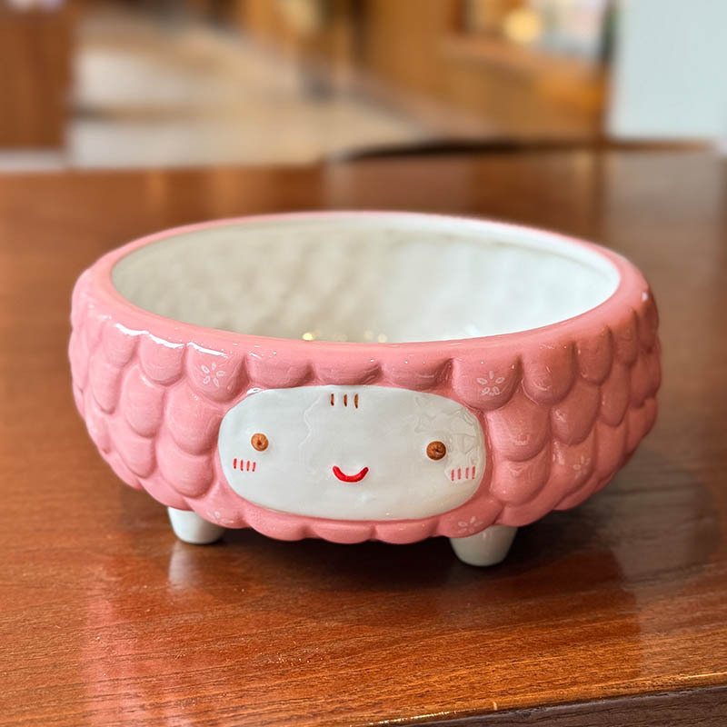 Aranyos bárány motívumú magas porcelán etető- és itatál macskáknak és kutyáknak