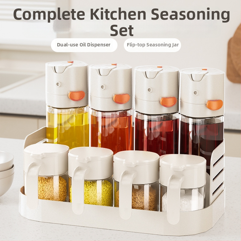 Διόροφο Ράφι Καρυκευμάτων για Πάγκο Κουζίνας με Κλειστά Βάζα Λάδι, Αλάτι, Σάλτσες και Ξύδι