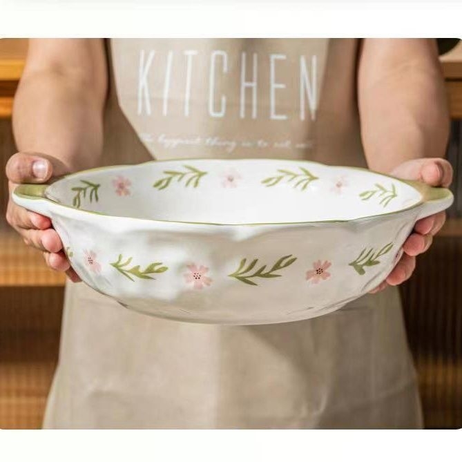 Μεγάλο οικιακό πορσελάνινο μπολ για ξινοποιημένο ψάρι με υπό γλάσο χρώμα, μπολ σούπας με διπλό χέρι, μεγάλο κεραμικό μπολ για βραστό ψάρι και λουκάνικο αίματος