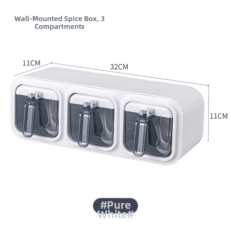 Κουτί μπαχαρικών τοίχου με κουτάλι, χωρίς διάτρηση, σετ αλατιού και MSG