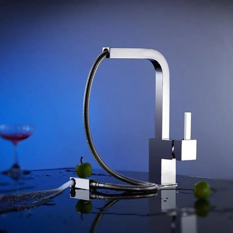 Ανοξείδωτη βρύση κουζίνας με ανασύρσιμη κεφαλή, ζεστό και κρύο νερό, περιστρεφόμενη για νεροχύτη