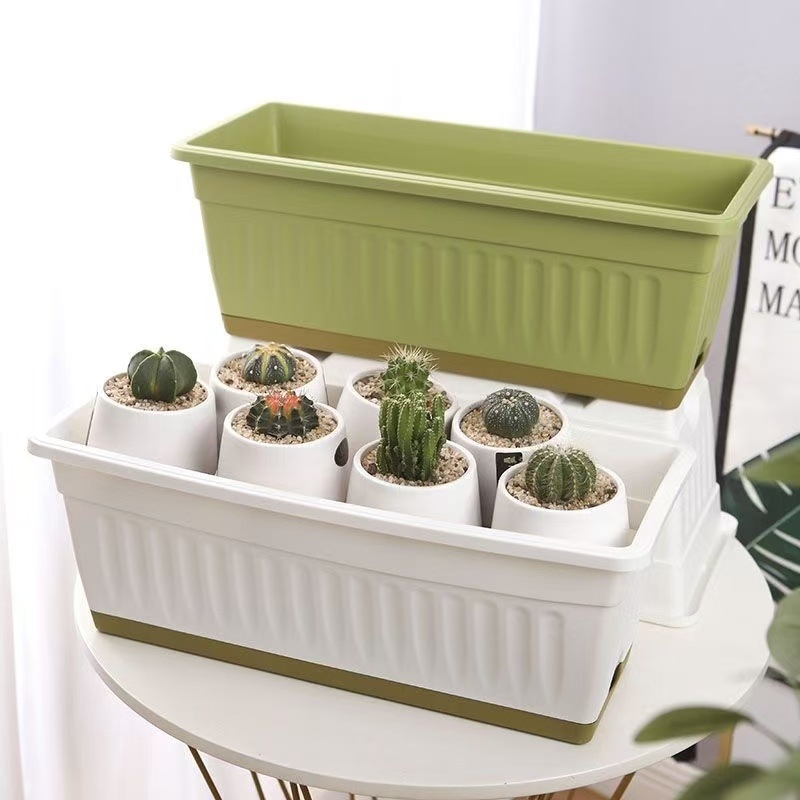 Νέα παχύτερη μεγάλη πλαστική γλάστρα για μπαλκόνι, ορθογώνιο δοχείο φύτευσης για λαχανικά και φράουλες