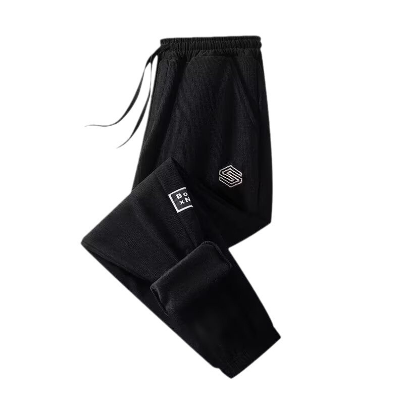 Ανδρικά casual παντελόνια από corduroy, φλις επένδυση, άνετη εφαρμογή, μέση με κορδόνι και στενοί τελειώματα στους αστραγάλους, φθινόπωρο–χειμώνας 2024