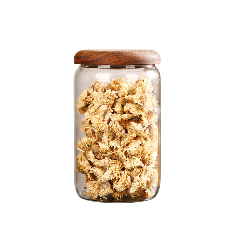 Οικιακό βάζο από borosilicate γυαλί με στεγανοποιημένο καπάκι από ξύλο, για αποθήκευση αποξηραμένων φρούτων, σνακ, μπαχαρικών και μαρμελάδων στην κουζίνα
