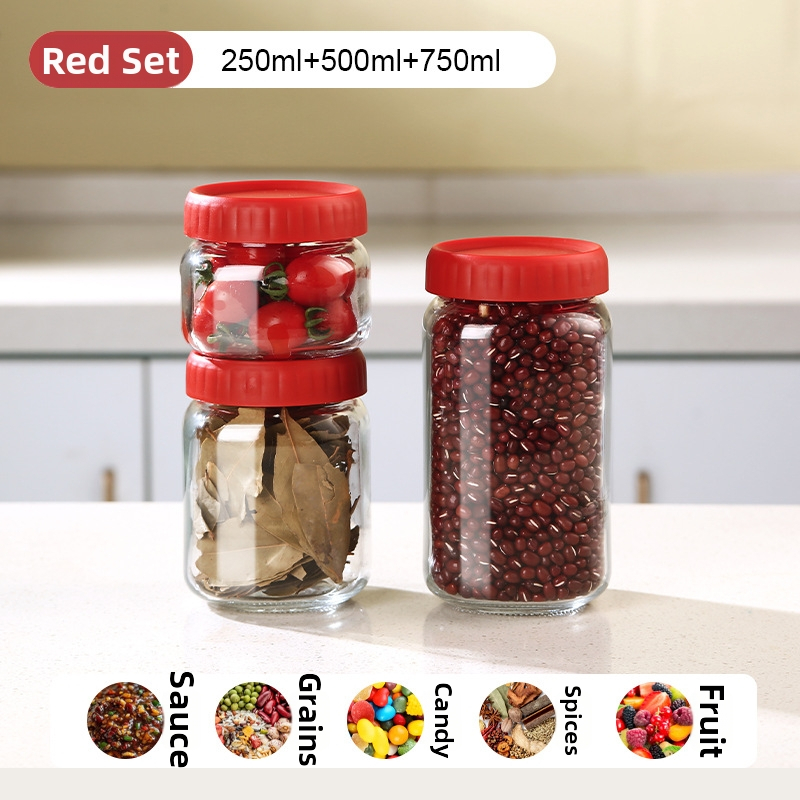 Doleto sklenený vzduchotesný set nádob na skladovanie – pochúťky, orechy, cereálie a zrná (250/500/750 ml)