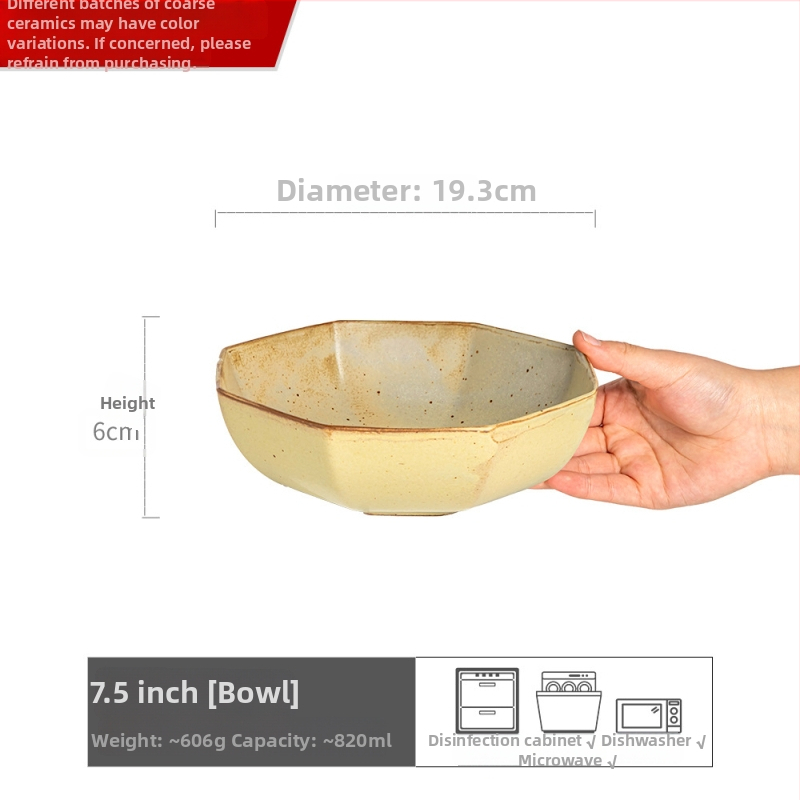Hustá kreatívna osemuholníková porcelánová miska, jednofarebná japonská keramická misa na polievku a ovocie, veľká domáca súprava riadu