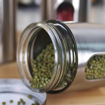 Üvegből készült zárható tárolóüveg átlátszó testtel, gabonafélék, tea és élelmiszerek tárolására, 800–1000 ml
