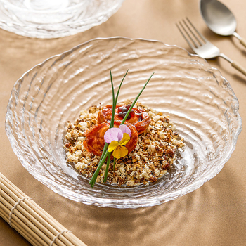 Canghai üveg gyümölcs tál, mély, luxus stílusban a gyümölcsök, saláta és joghurt számára; otthoni használatra, elegáns gyümölcstál