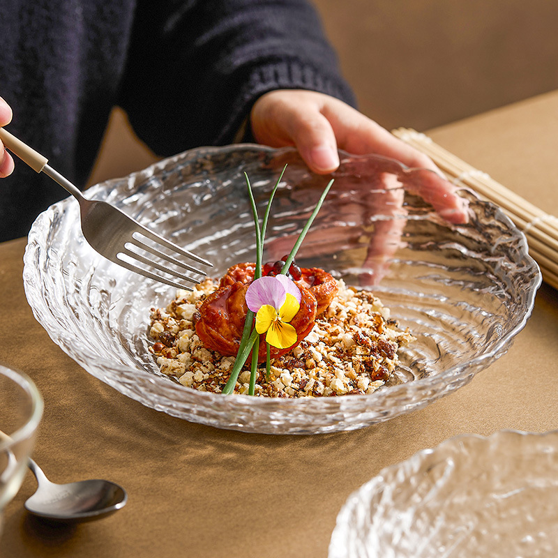 Canghai üveg gyümölcs tál, mély, luxus stílusban a gyümölcsök, saláta és joghurt számára; otthoni használatra, elegáns gyümölcstál