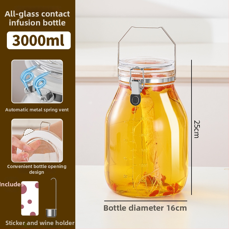 Sklenený pohár na fermentáciu v japonskom štýle so vzduchotesnou ventiláciou a fľašou enzýmov, cylindrický skladovací kontajner (4,1–5 L)
