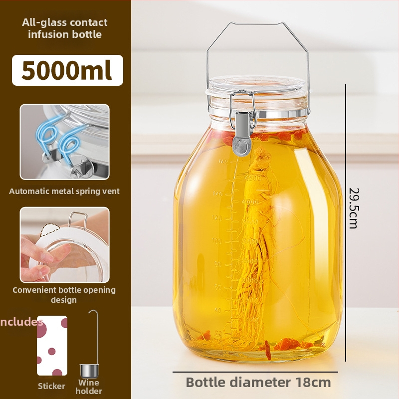 Sklenený pohár na fermentáciu v japonskom štýle so vzduchotesnou ventiláciou a fľašou enzýmov, cylindrický skladovací kontajner (4,1–5 L)