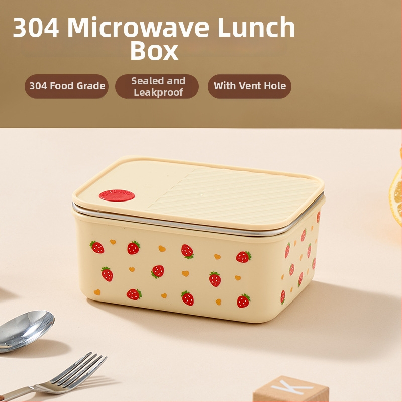 Box na obed z nehrdzavejúcej ocele 304 s viečkom, izolovaný a uzatvárateľný, mikrovlnná rúra vhodný, štvorcový, 800–1000 ml, roztomilý karikatúrny štýl, pre študentov