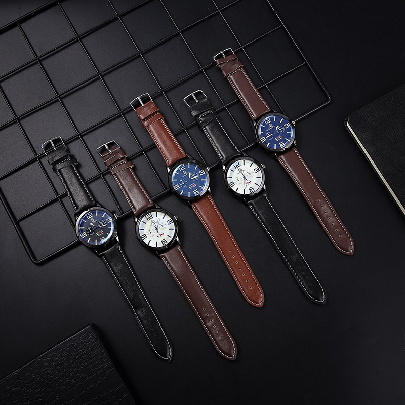 Ανδρικό ρολόι Quartz με λουρί PU — λεπτό, καθημερινό επιχειρηματικό στυλ
