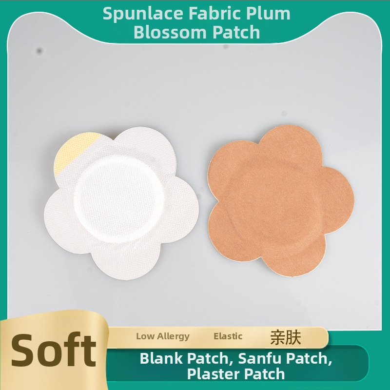 Patch pre pupok zo spunlacu s motívom kvetu slivky – netkaný materiál, lekárska dýchajúca lepiaca páska