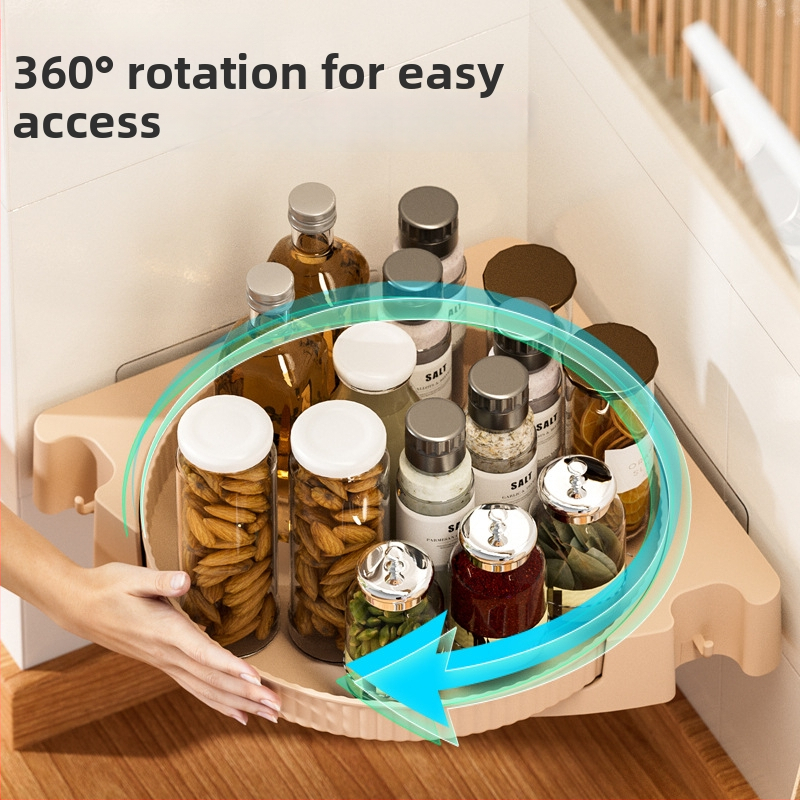 Bezvŕtový rohový kuchynský stojan na koreniny, 360° otáčajúci sa, nástenný úložný regál do kúpeľne a kuchyne