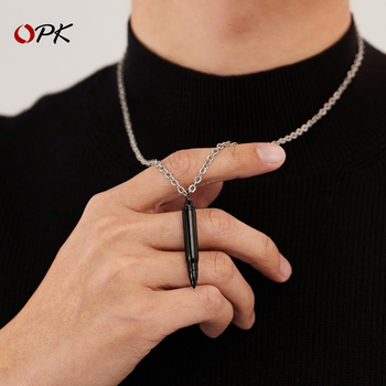 OPK ανδρικό χιπ-χοπ κολιέ από ανοξείδωτο ατσάλι με κρεμαστό σε σχήμα φυσιγγίου, γεωμετρικός σχεδιασμός