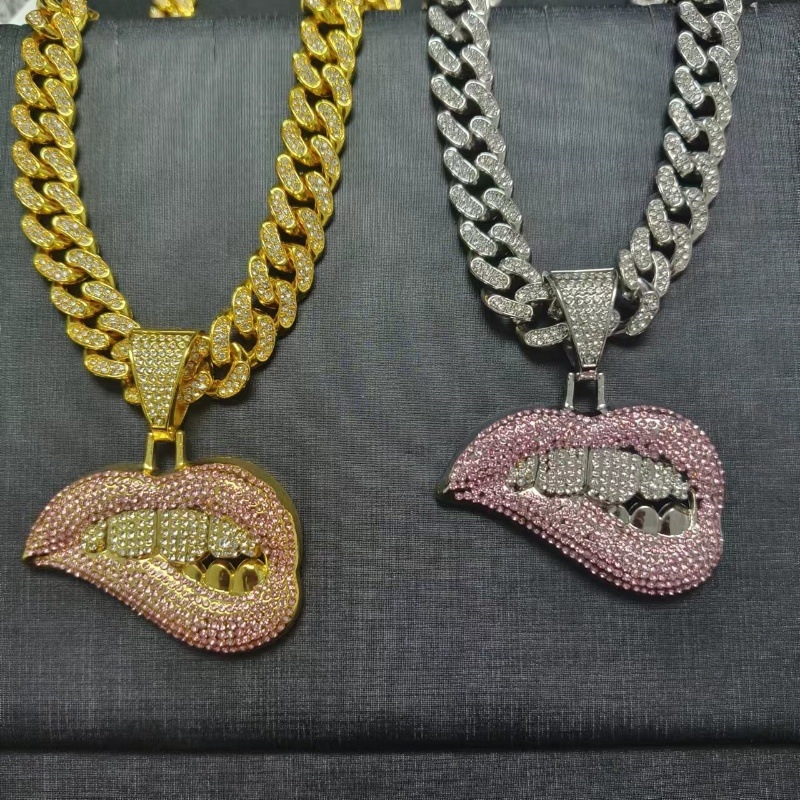 Hip-hop ogrlica s privjeskom od ružnih usana i zuba, kubanska lanac, unisex dizajn