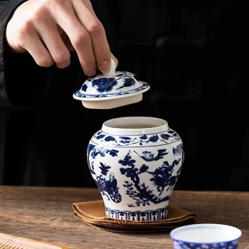 Keramička posuda za čaj s poklopcem, za Pu'er i bijeli čaj, plavo-bijela porcelanska dekoracija, retro stil