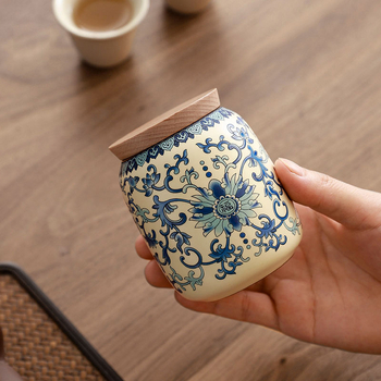 Bež keramički čajni spremnik Ru Kiln – prijenosni, zatvoren spremnik za čaj, mini posuda za čaj s cvjetnim čajem, poklon pakiranje