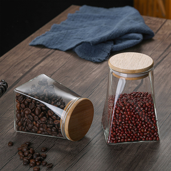 Staklena posuda za čaj s poklopcem od bambusa, kvadratna zatvorena posuda za čaj i žitarice