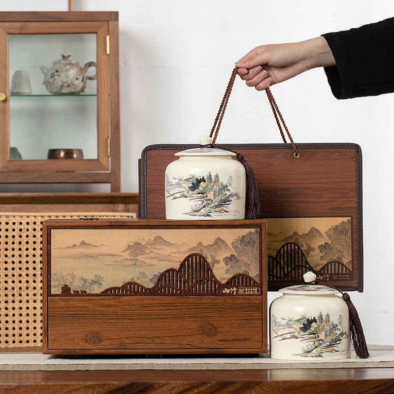Visokokvalitetna keramička kutija za čaj, dvostruka kutija za darivanje, retro stil, mat glazura; Pu'er čaj.