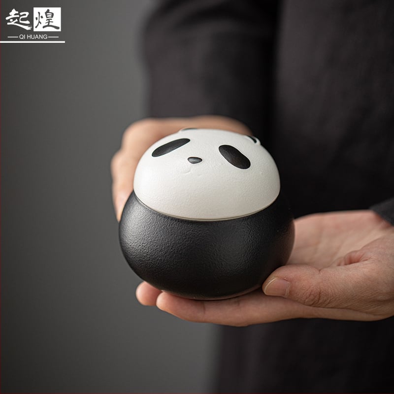 Panda keramická dóza na čaj so uzatváracím viečkom proti vlhkosti, prenosný úložný kontajner