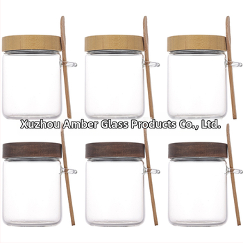 Set sklenených nádob z borosilikátového skla so lyžičkou na overnight oats, uzatvárateľné nádoby na skladovanie a pohár na marmeládu, 500 ml