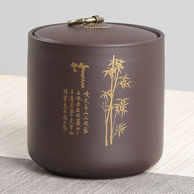 Kutija za čaj od Yixing purpurne pijesak gline, Pu'er zapečaćena posuda, pozlaćeni dizajn, retro stil, s logom, 10×10 cm, 0,8 kg