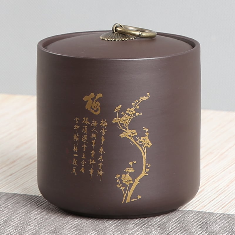 Kutija za čaj od Yixing purpurne pijesak gline, Pu'er zapečaćena posuda, pozlaćeni dizajn, retro stil, s logom, 10×10 cm, 0,8 kg