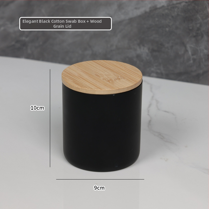 Gold Latitude minimalistický box na vatové tyčinky s napodobeným mramorovým vzorom, uzáver z živice a bambusu, vhodný do kúpeľne a obývačky